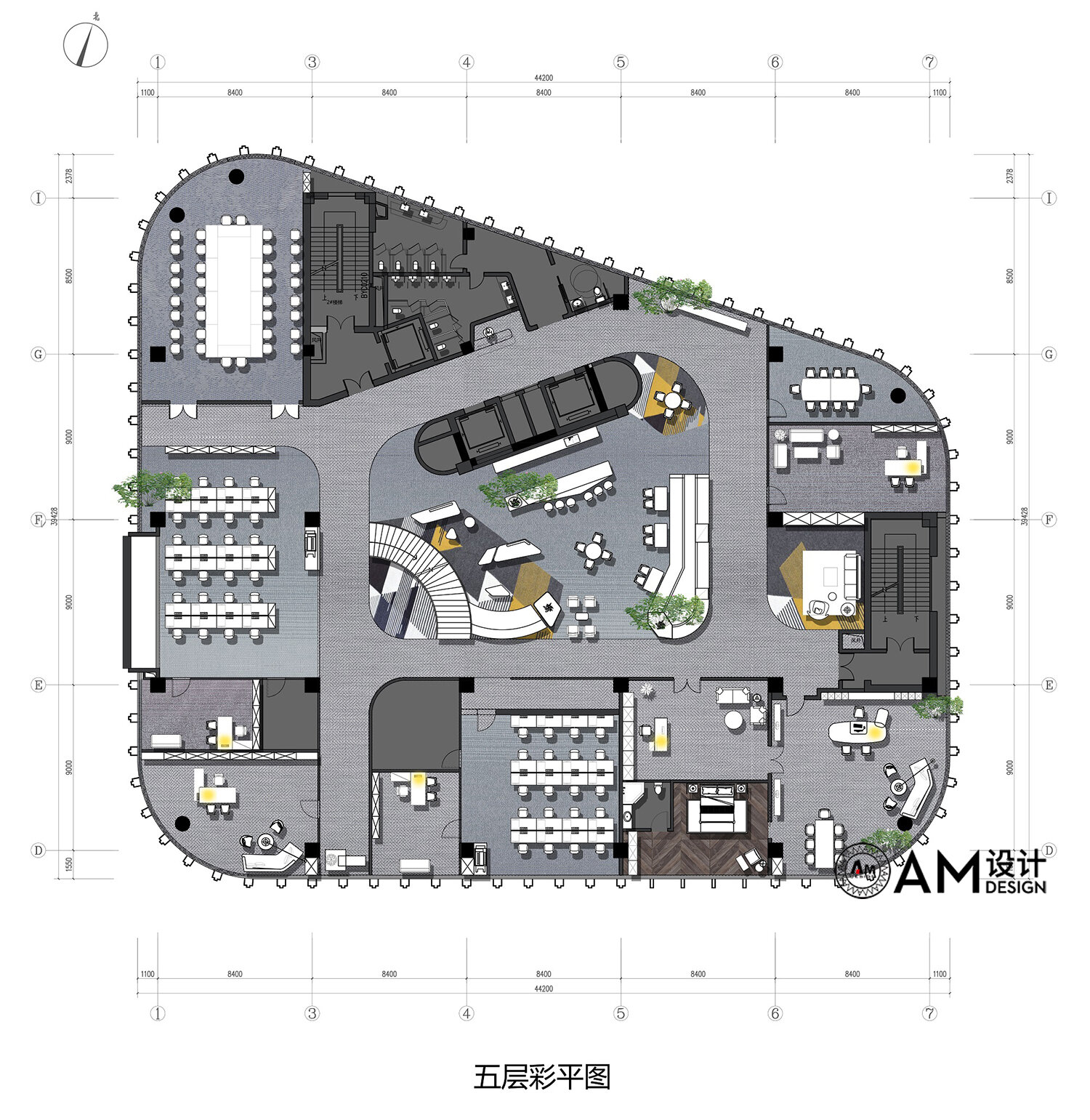 AM设计 | 内蒙古东源集团办公楼五层设计平面图